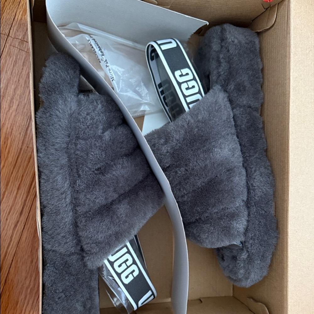 UGG Charcoal Fluffy Slides